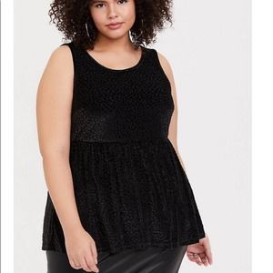 BLACK VELVET BURNOUT LEOPARD PEPLUM Top